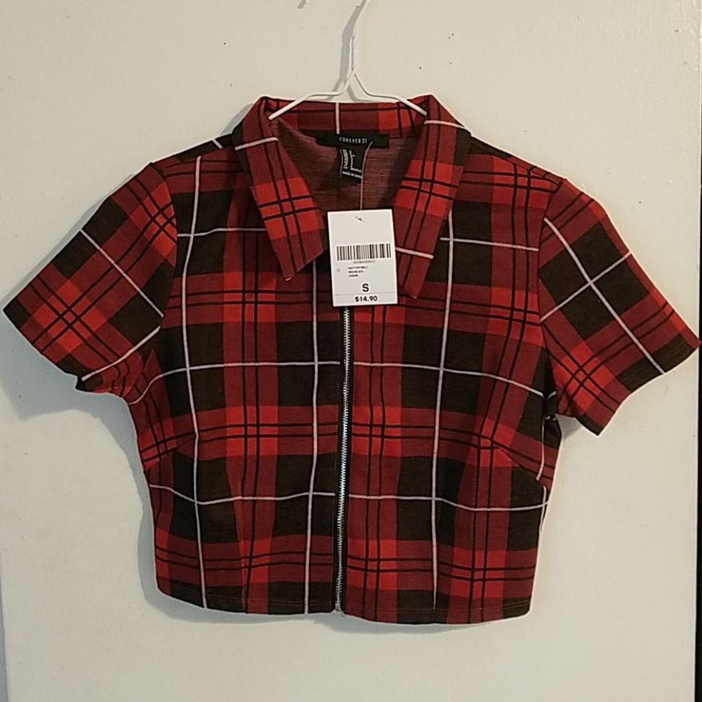 Plaid crop top with item